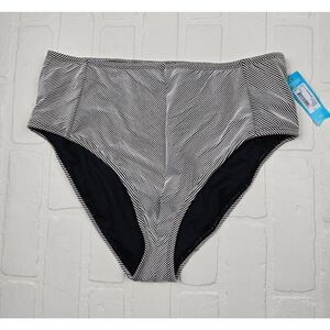 Ambrielle Striped High Waist Bikini Bottom XL